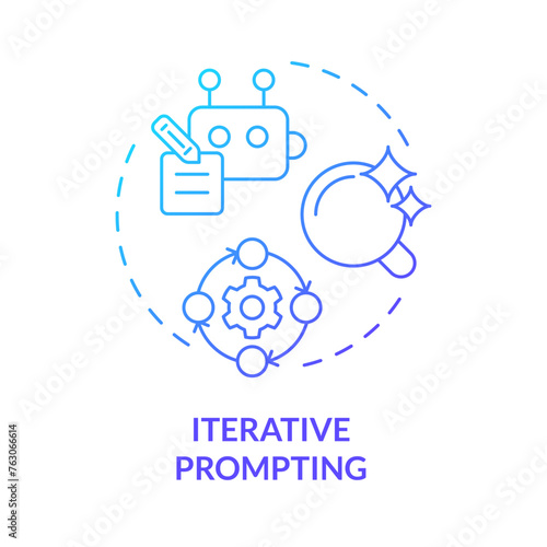 Iterative prompting blue gradient concept icon. Prompt engineering technique. Elaborate topic. Follow up questions. Round shape line illustration. Abstract idea. Graphic design. Easy to use in article