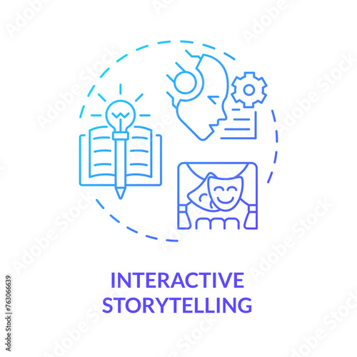 Interactive storytelling blue gradient concept icon. Prompt engineering technique. Role playing with chatbot. Round shape line illustration. Abstract idea. Graphic design. Easy to use in article
