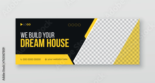 Construction facebook cover design, home repair social media banner, web banner ads template.