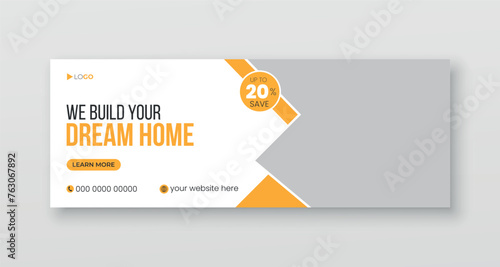 Construction facebook cover design, home repair social media banner, web banner ads template.