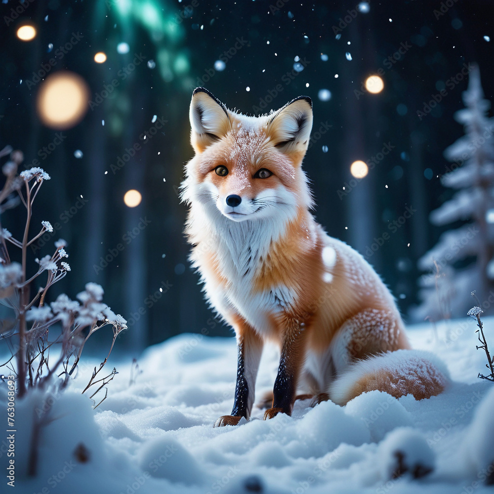 Red fox with snow winter background Red fox with snow winter background