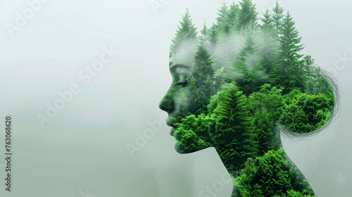 Man s silhouette merged with forest landscape in artistic double exposure concept
