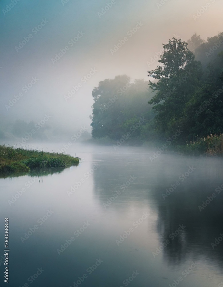 Fototapeta premium Misty Morning Serenity by the River