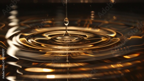 Close up water droplet affect the surface, forming rings on the surface and making a perfect concentric circles