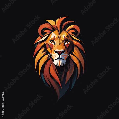 Lion, the head of a lion. Abstract multicolored profile portrait of a lion head on a black background. 