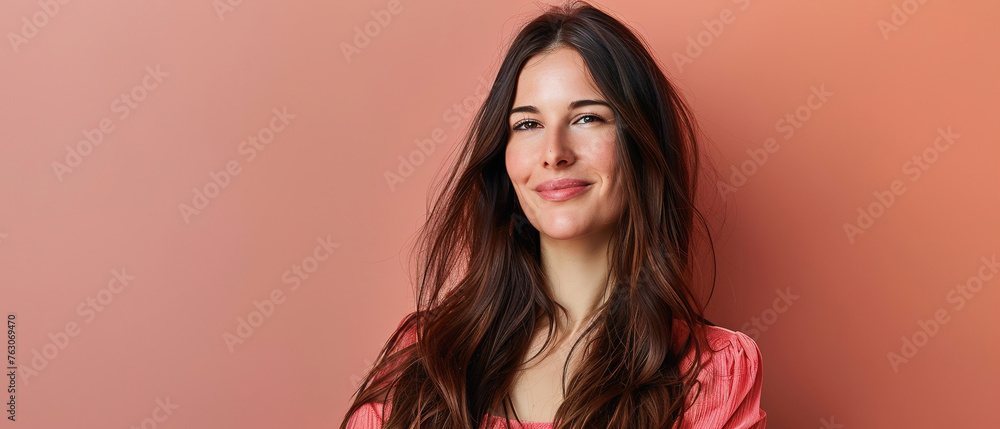 custom made wallpaper toronto digitalhalf-length photo, smiling mid age fashion woman, long hair, modern clothes, solid color background, with empty copy space