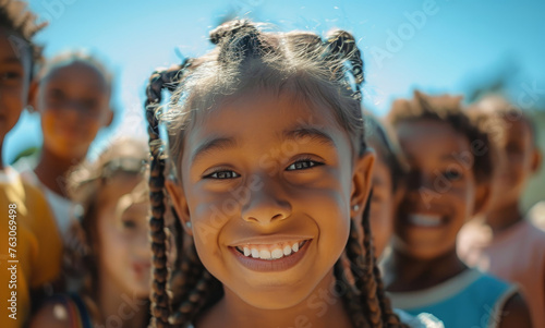 A group of multiethnic children smiling and posing for the camera