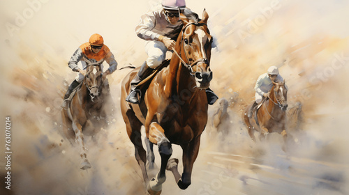 The pursuit of victory Intense horse race captures the © Cybonix