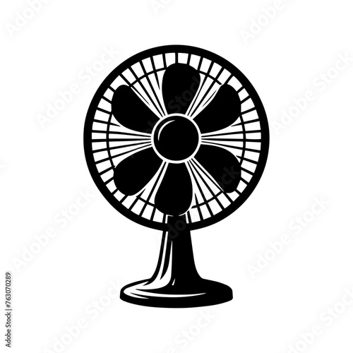 a black silhouette of a table fan on a white background
