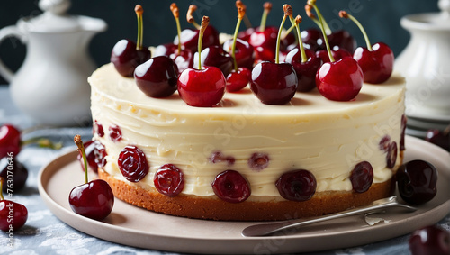 cake with cherry and cream