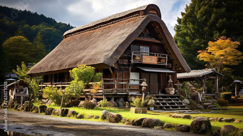 Traditional gasshozukuri house in Shirakawago. Shira photo