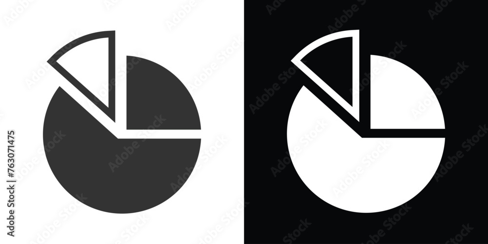 pie  chart icon on black and white - obrazy, fototapety, plakaty 