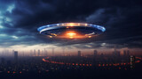 UFO saucer with futuristic design flying over night