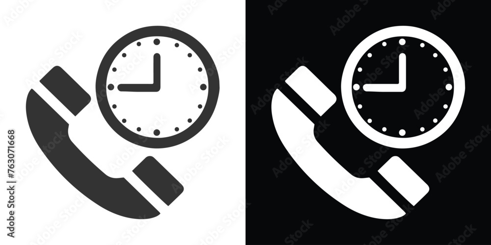 phone and time icon on black an white - obrazy, fototapety, plakaty 