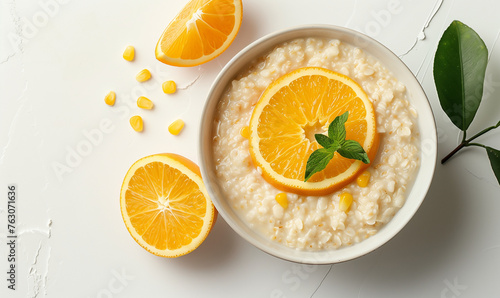 Gourmet Breakfast Delight: Appetizing Corn Porridge with a Touch of Orange