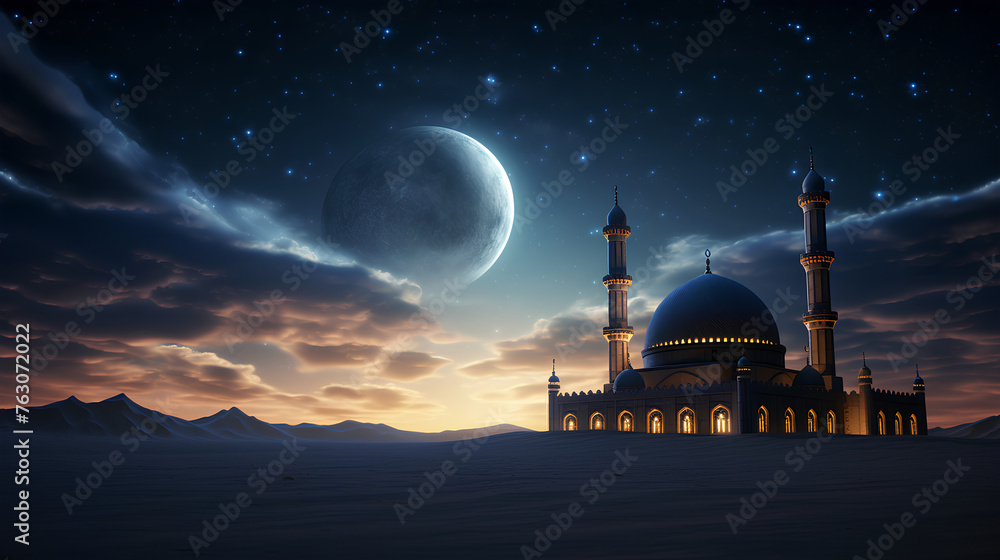 islamic ramadan background, eid al fitri, iftar, eid al adha, beautiful mosque and lantern background. camel in the middle of the desert with mosque islamic ramadan background, eid al fitri, iftar, eid al adha, beautiful mosque and lantern background. camel in the middle of the desert with mosque