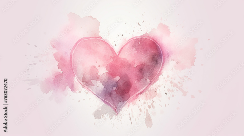 Pastel Pink Heart-shaped Watercolor Splash on a White Background for Valentine's Day