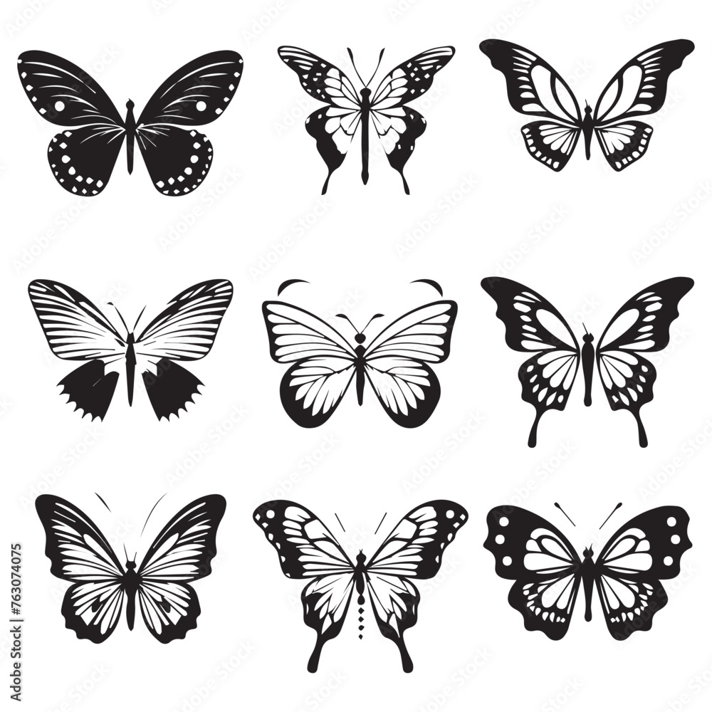 Butterflies set isolated on a white background. Vector illustration.