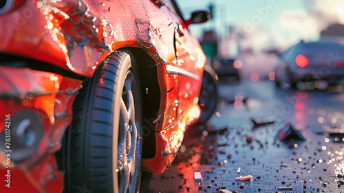 Damaged Car Sitting in Rain