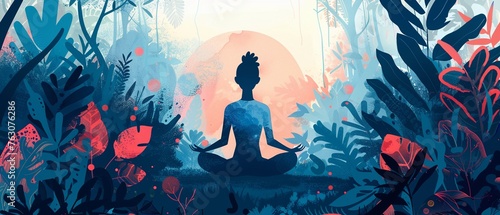Health  Wellness Explore the holistic approach to health and wellness in a 2D illustrated fantasy where mind, body, and spirit are in perfect harmony photo