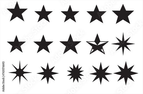 Star icon set. Vector illustration. Black stars on white background.