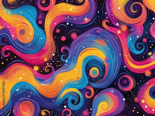 Psychedelic patterns with vibrant colors and swirling designs , tile