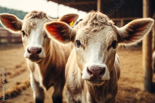 cows in an animal farm pen for the meat industry