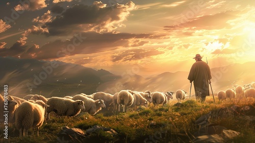 Shepherd and Sheep Artwork