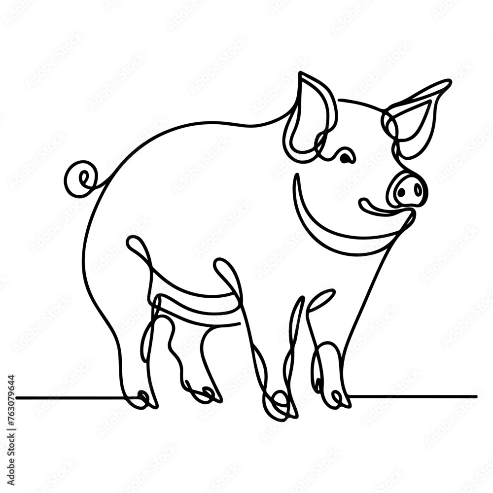 hand draw black sketch Big fat pig vector illustration isolated on white background
