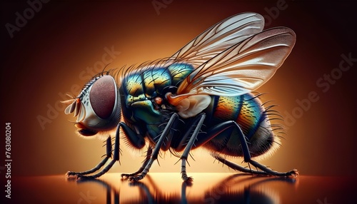 Macro Shot of Colorful Housefly with Details generative AI 