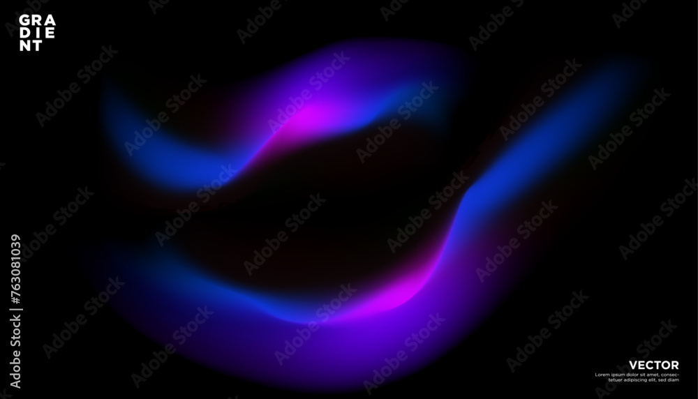 Dark Blue Purple Abstract Energy Wallpaper. Neon Aesthetic artwork. Swirling Neon Color Strokes, psychedelic lights on dark background. Vector Illustration. 