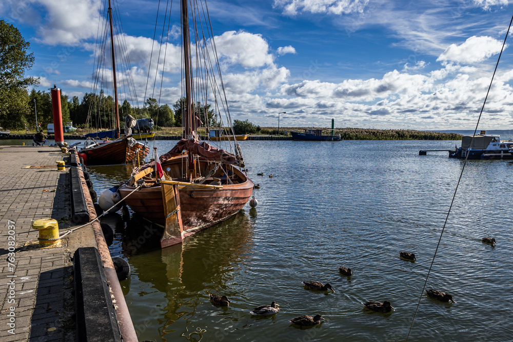 Boats in port in Katy Rybackie village over Vistula Bay, Poland Boats in port in Katy Rybackie village over Vistula Bay, Poland