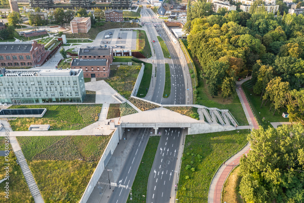 Area of New Silesia Museum and Bogucki Park and Dobrowolskiego Street in Katowice, Poland