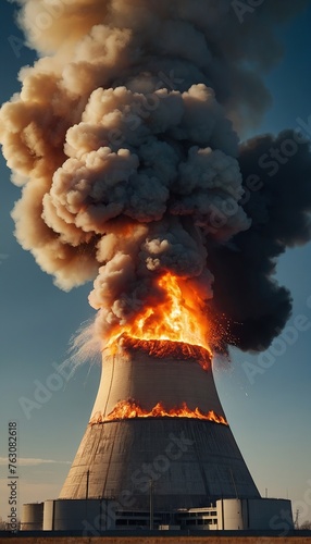 Radioactive flame and smoke cloud after a nuclear plant explosion