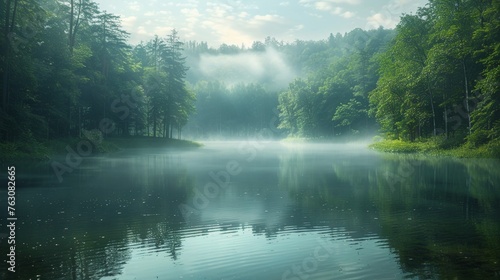 The deep forest has a lake