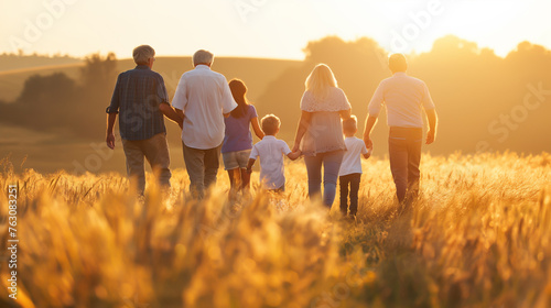 Wallpaper Mural A family of six is walking through a field of tall grass Torontodigital.ca