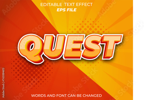 quest text effect, font editable, typography, 3d text. vector template