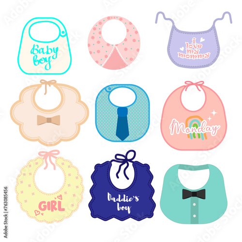 Baby bibs in flat stile vector set