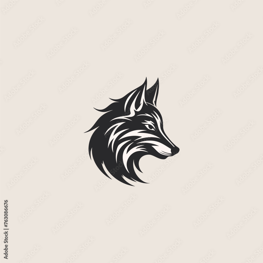 Obraz premium Wolf head flat logo design vector template