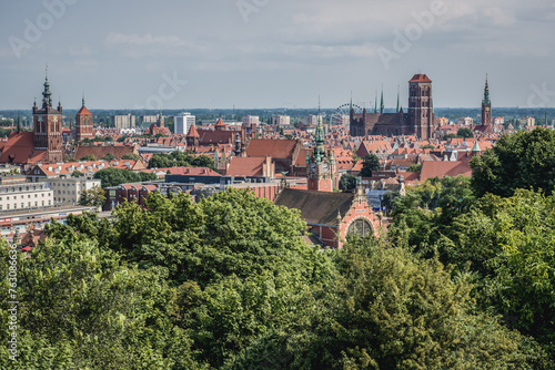 Aerial view from Gradowa mount of Old Town of Gdansk city, Poland
