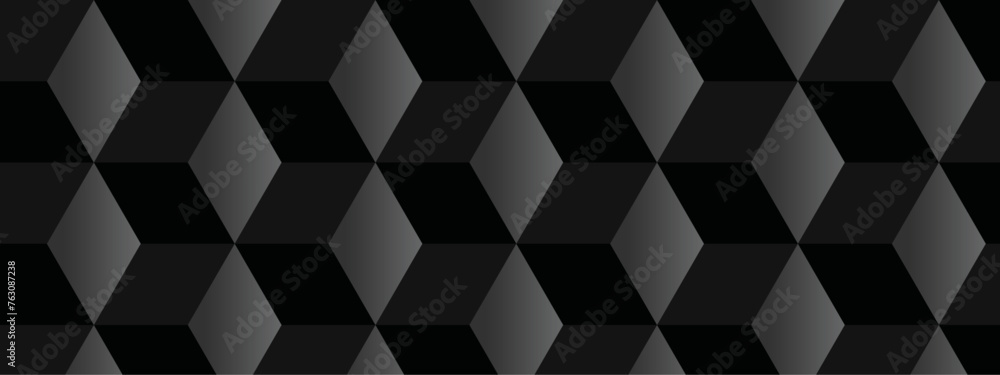 Fototapeta premium Abstract black and gray style minimal metal blank cubic. Geometric pattern illustration mosaic, square and triangle wallpaper cube. Seamless pattern grid square vector illustration tile element.