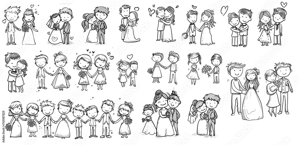 Couple Cartoon Vector, silhouette of bride and groom, Lovers Draw Vector, Clipart, Cut Files, Cricut, Silhouette