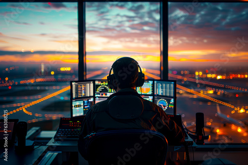 Flight Control: Air Traffic Controllers in Action at the Airport Tower photo