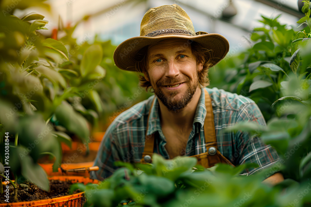 Greenhouse Gardener: A Portrait of a Male Horticulturist in Action