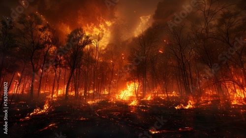Forest Fire at Night, A Call for Environmental Awareness