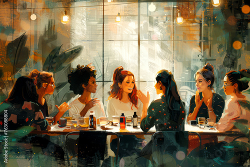Empowered Female Entrepreneurs: Collaborating and Celebrating Success at a Cafe Business Meeting