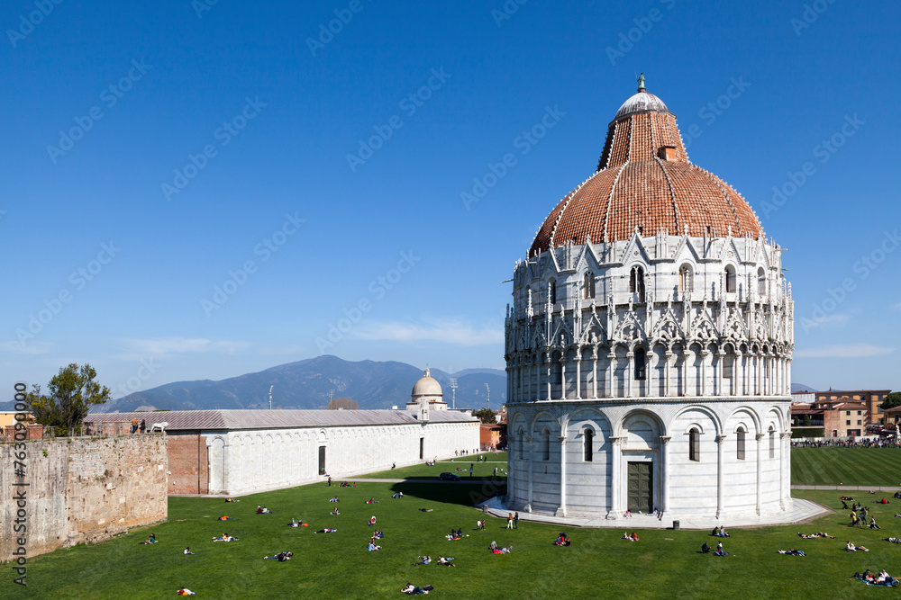 The Piazza dei Miracoli with the Pisa Baptistery