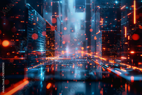 cyber security futuristic, dynamic data stream digital binary big data, and blockchain transactions  © Jirapong