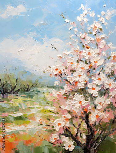 Spring California. Oil painting in impressionism style.