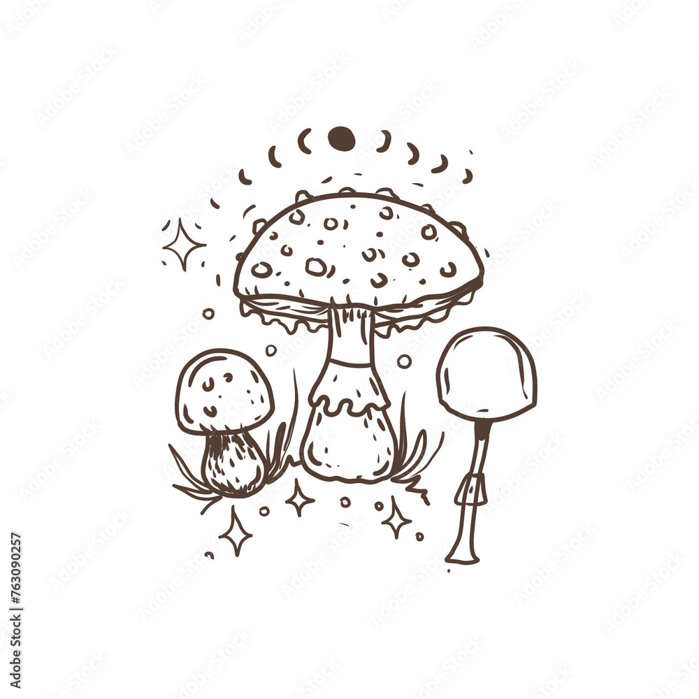 Mushrooms mystical magical graphics hand drawn moon stars tarot intuition fly agarics toadstools poisons set background stickers coloring Mushrooms mystical magical graphics hand drawn moon stars tarot intuition fly agarics toadstools poisons set background stickers coloring